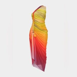 Micas NWT Ombre Print Multicolor Twist Mesh One Shoulder Sleeveless Midi Dress